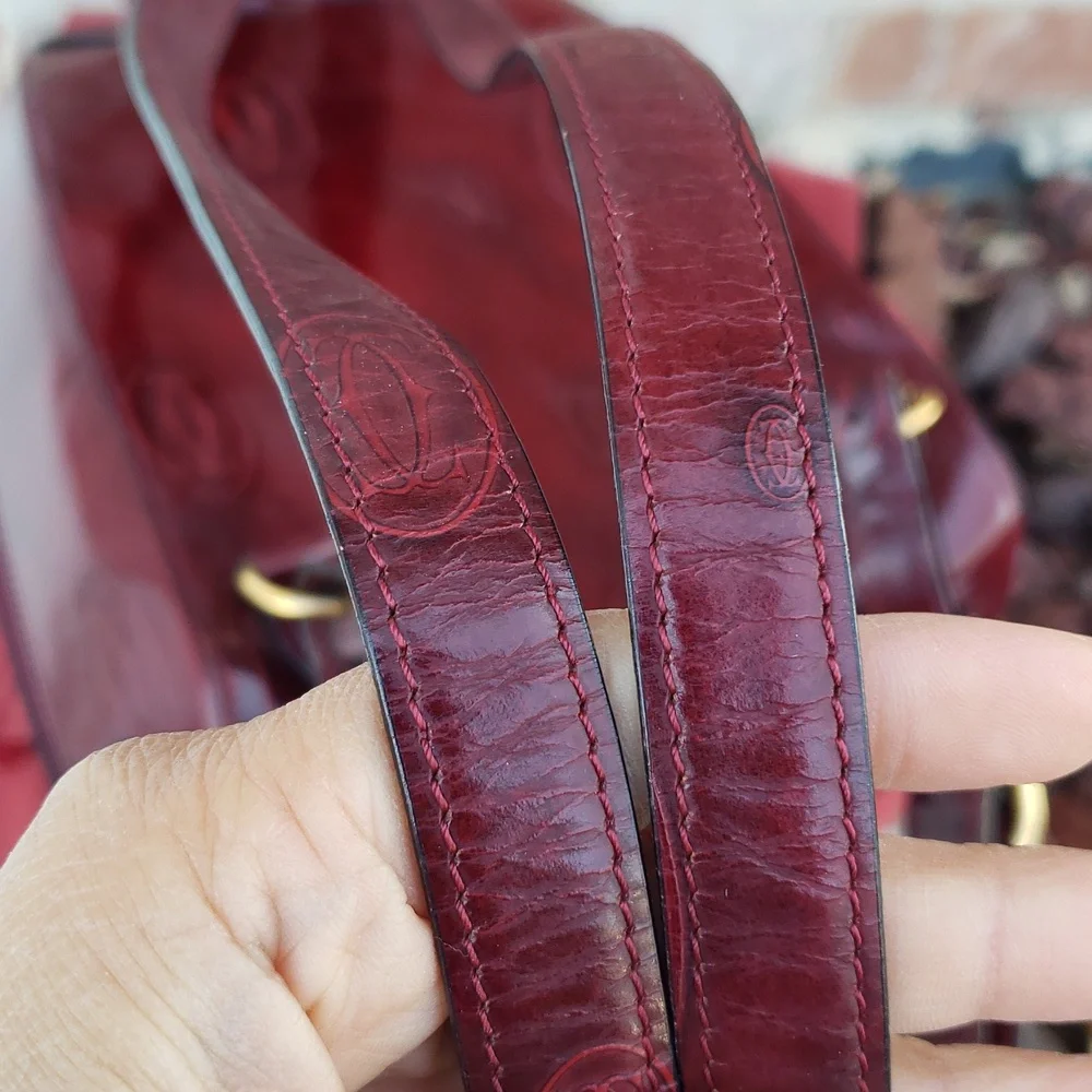 Vintage Cartier Happy Birthday Patent Leather Backpack Unisex Bordeaux Red